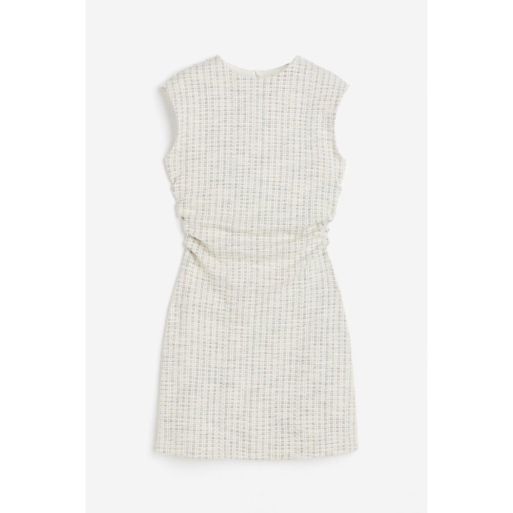 H&M Marl Boucle Sleeveless Mini Dress Sz Small Ruched Sides Beige Gray